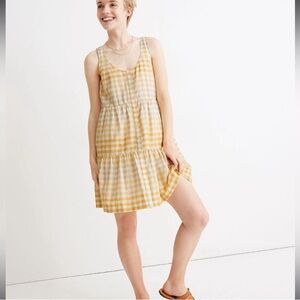 Madewell Yellow Plaid Sleeveless Button Down Swing Dress